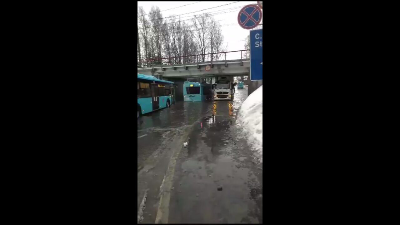 В Зеленогорске фура застряла в луже под железнодорожным мостом — Мегаполис